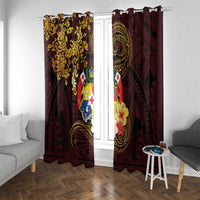 Tonga Ngatu and Hibiscus with Polynesian Tattoo Window Curtain Gold and Oxblood Color LT03 With Grommets Oxblood - Polynesian Pride