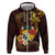 Tonga Ngatu and Hibiscus with Polynesian Tattoo Zip Hoodie Gold and Oxblood Color