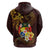 Tonga Ngatu and Hibiscus with Polynesian Tattoo Zip Hoodie Gold and Oxblood Color