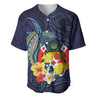 Tonga Vava'u Humpback Whale Blue Water Baseball Jersey Polynesian Hibiscus Flowers