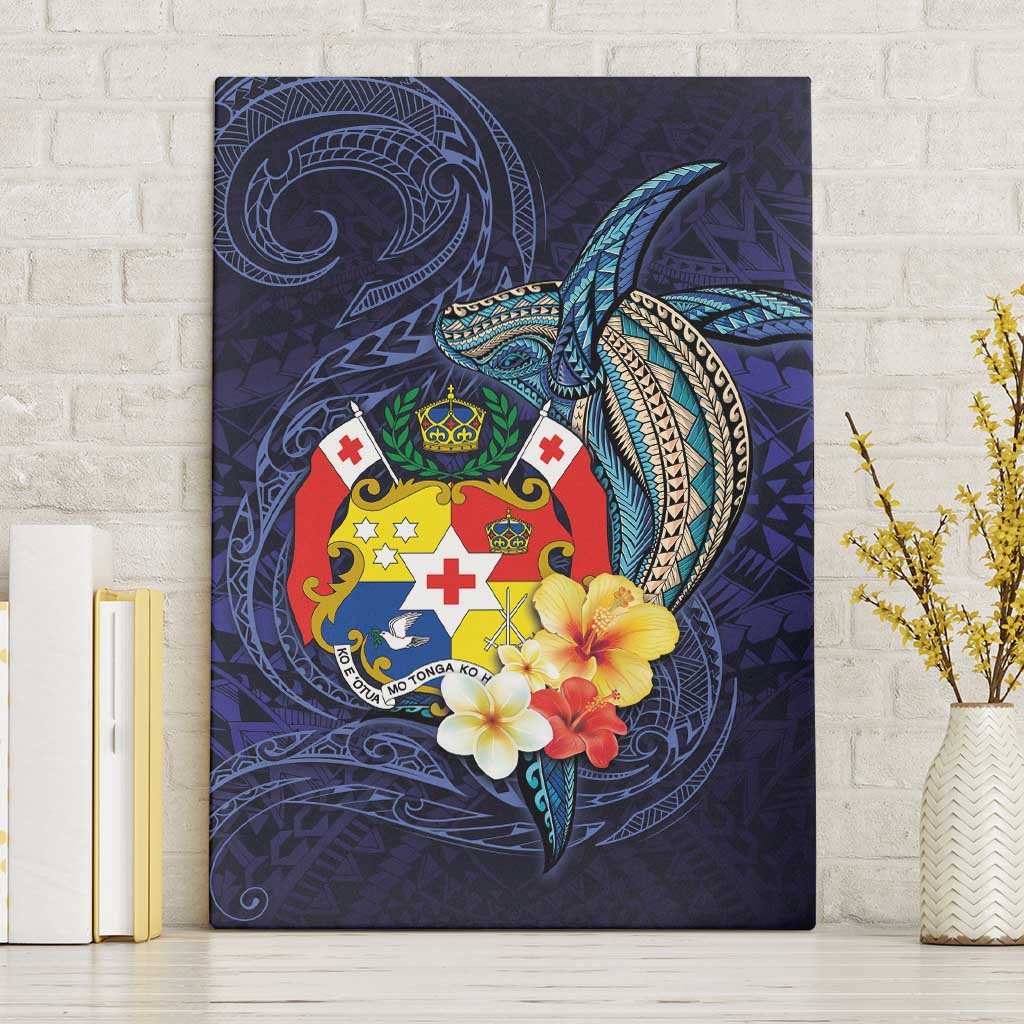 Tonga Vava'u Humpback Whale Blue Water Canvas Wall Art Polynesian Hibiscus Flowers