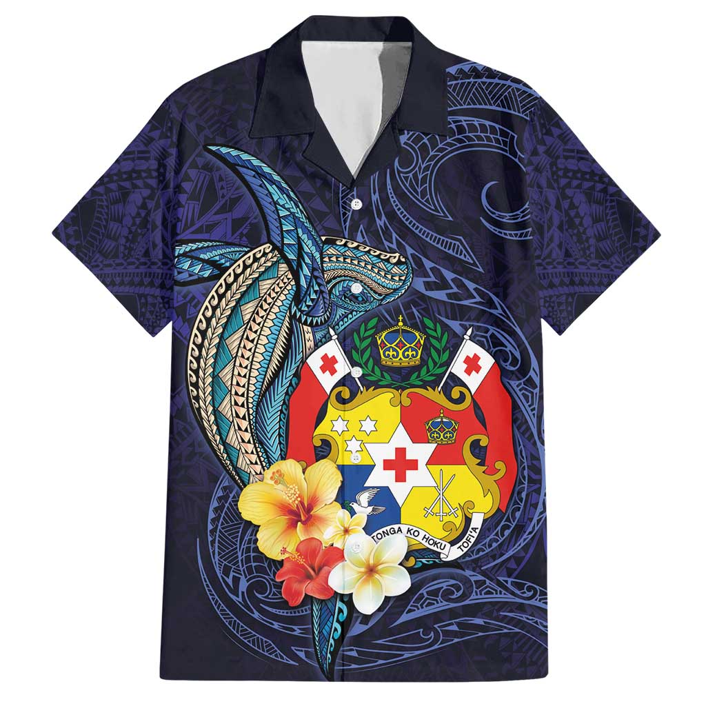 Tonga Vava'u Humpback Whale Blue Water Hawaiian Shirt Polynesian Hibiscus Flowers