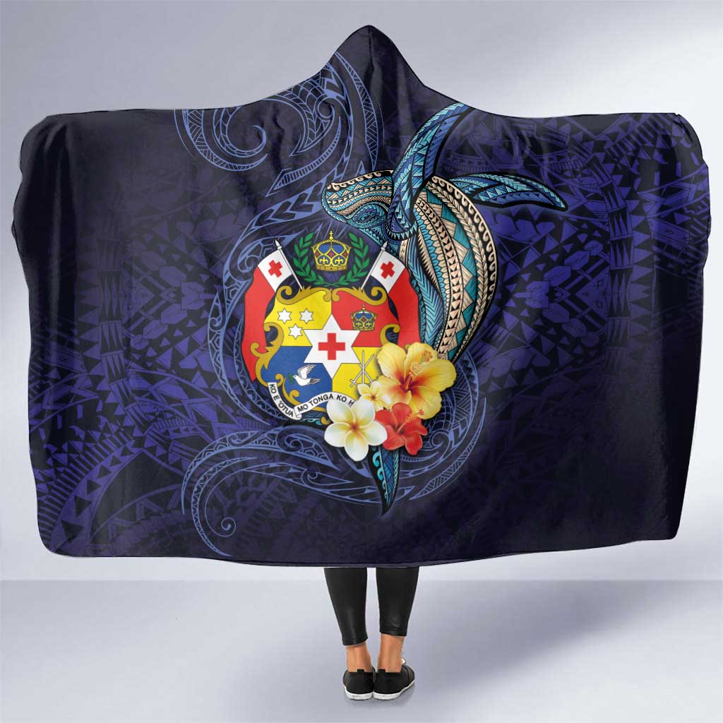 Tonga Vava'u Humpback Whale Blue Water Hooded Blanket Polynesian Hibiscus Flowers