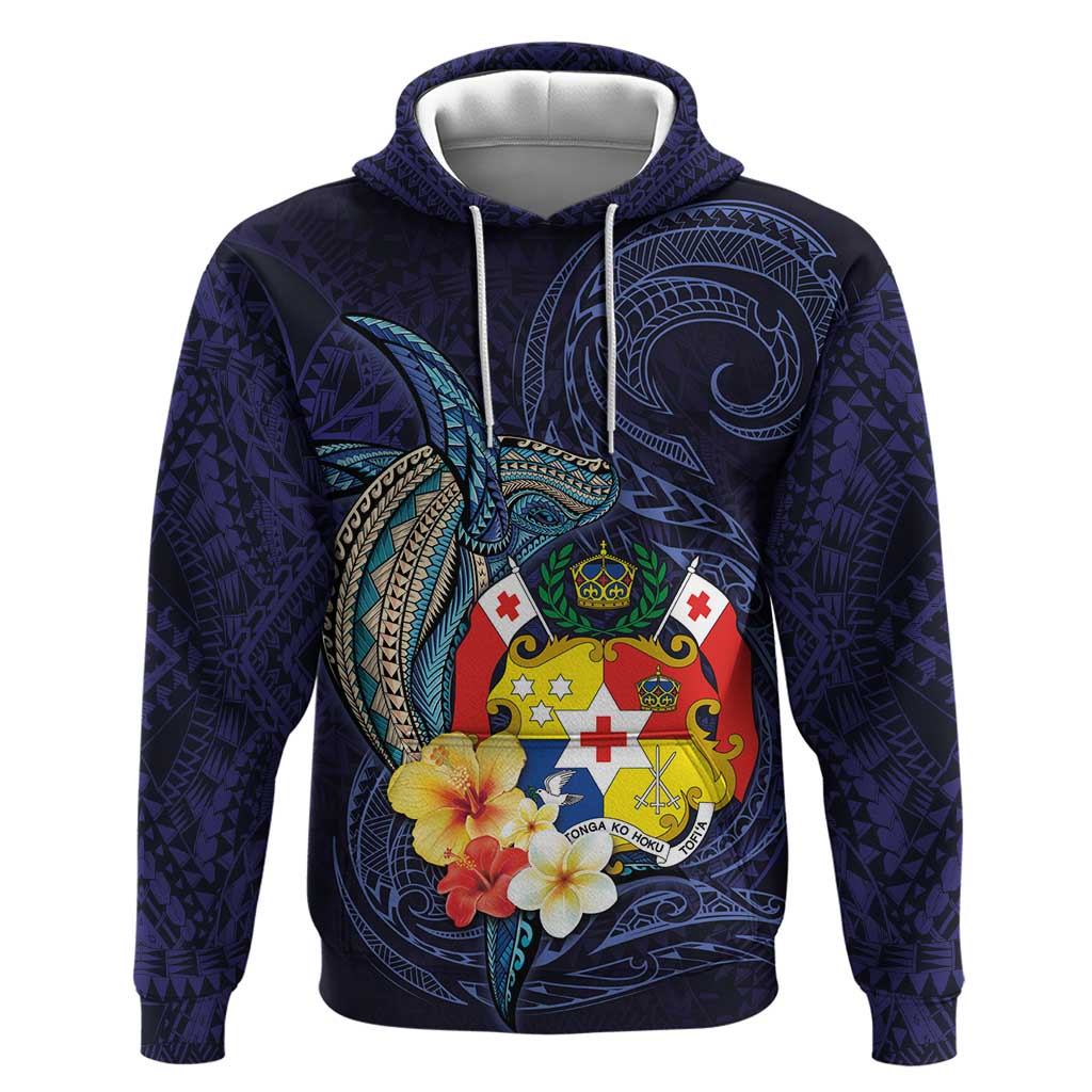 Tonga Vava'u Humpback Whale Blue Water Hoodie Polynesian Hibiscus Flowers