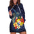 Tonga Vava'u Humpback Whale Blue Water Hoodie Dress Polynesian Hibiscus Flowers