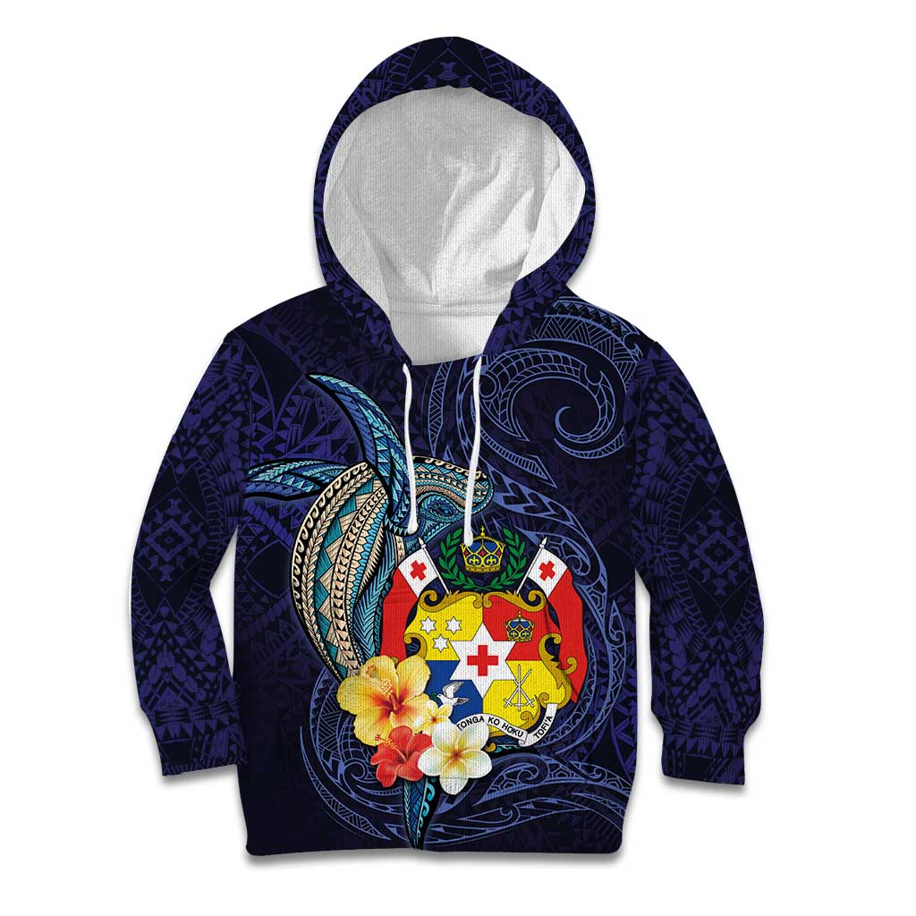 Tonga Vava'u Humpback Whale Blue Water Kid Hoodie Polynesian Hibiscus Flowers