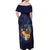 Tonga Vava'u Humpback Whale Blue Water Off Shoulder Maxi Dress Polynesian Hibiscus Flowers