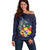 Tonga Vava'u Humpback Whale Blue Water Off Shoulder Sweater Polynesian Hibiscus Flowers