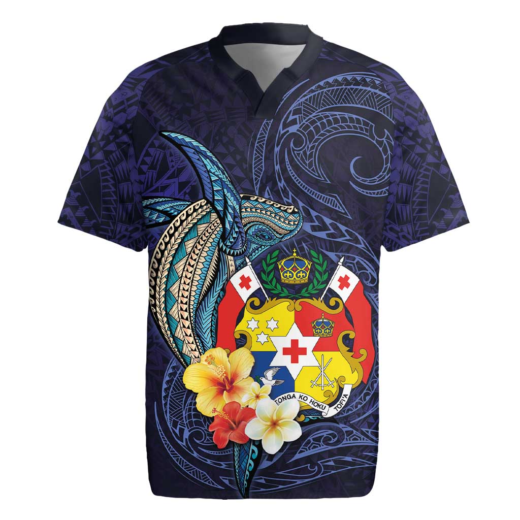 Tonga Vava'u Humpback Whale Blue Water Rugby Jersey Polynesian Hibiscus Flowers