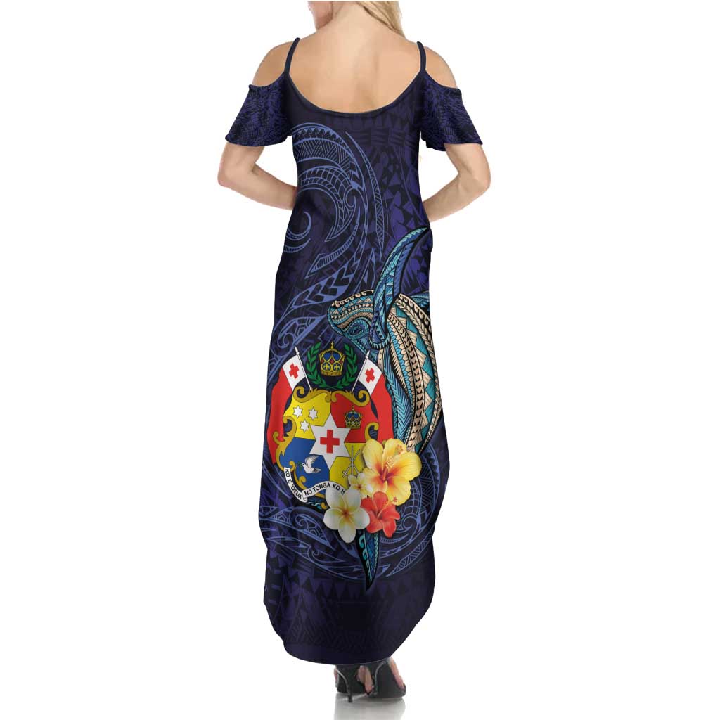 Tonga Vava'u Humpback Whale Blue Water Summer Maxi Dress Polynesian Hibiscus Flowers