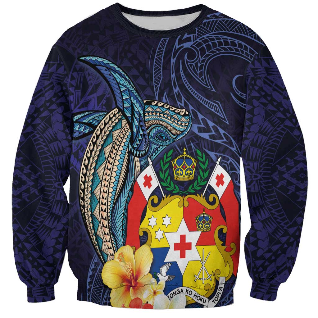 Tonga Vava'u Humpback Whale Blue Water Sweatshirt Polynesian Hibiscus Flowers