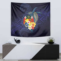 Tonga Vava'u Humpback Whale Blue Water Tapestry Polynesian Hibiscus Flowers