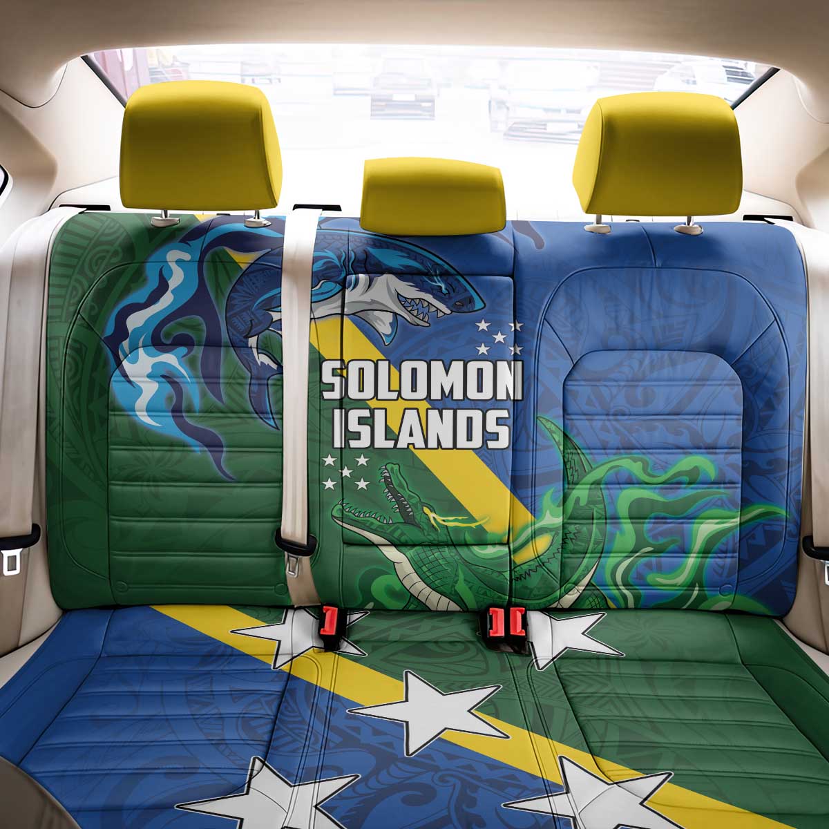 Solomon Islands Polynesian Tribal Shark and Crocodile Back Car Seat Cover
