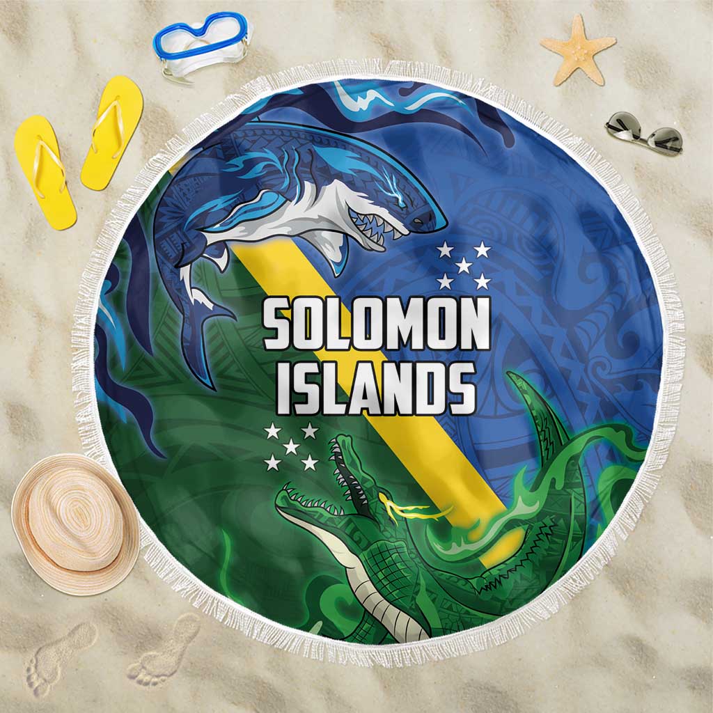 Solomon Islands Polynesian Tribal Shark and Crocodile Beach Blanket