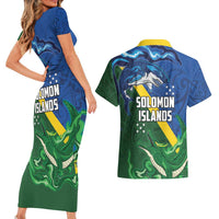 Solomon Islands Polynesian Tribal Shark and Crocodile Couples Matching Short Sleeve Bodycon Dress and Hawaiian Shirt