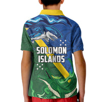 Solomon Islands Polynesian Tribal Shark and Crocodile Kid Polo Shirt