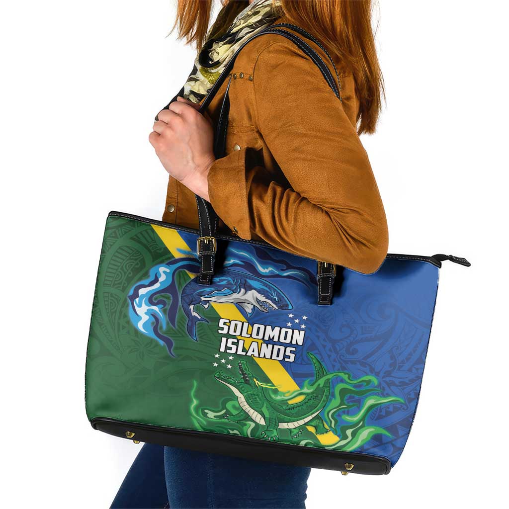 Solomon Islands Polynesian Tribal Shark and Crocodile Leather Tote Bag