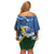 Solomon Islands Polynesian Tribal Shark and Crocodile Off Shoulder Short Dress