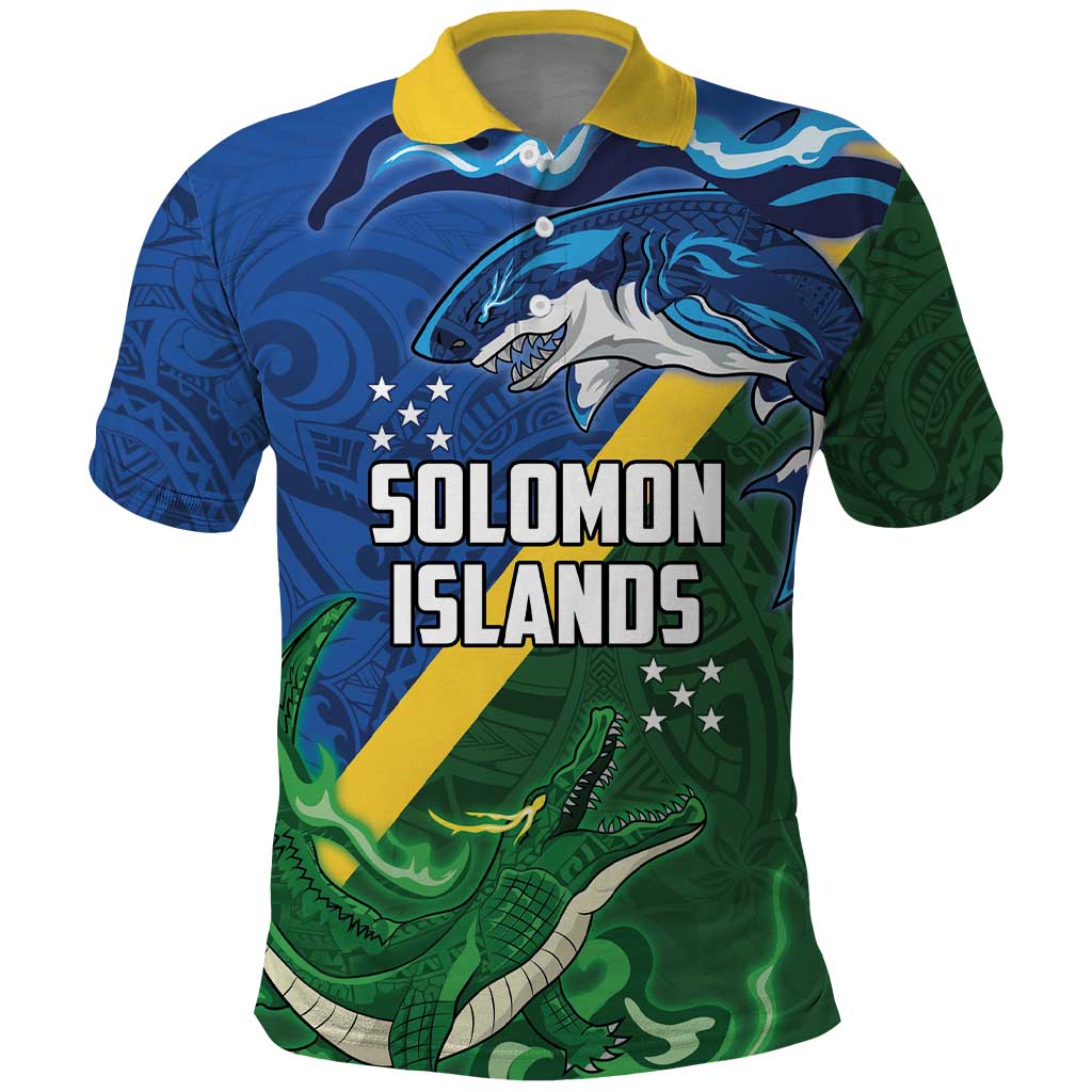 Solomon Islands Polynesian Tribal Shark and Crocodile Polo Shirt