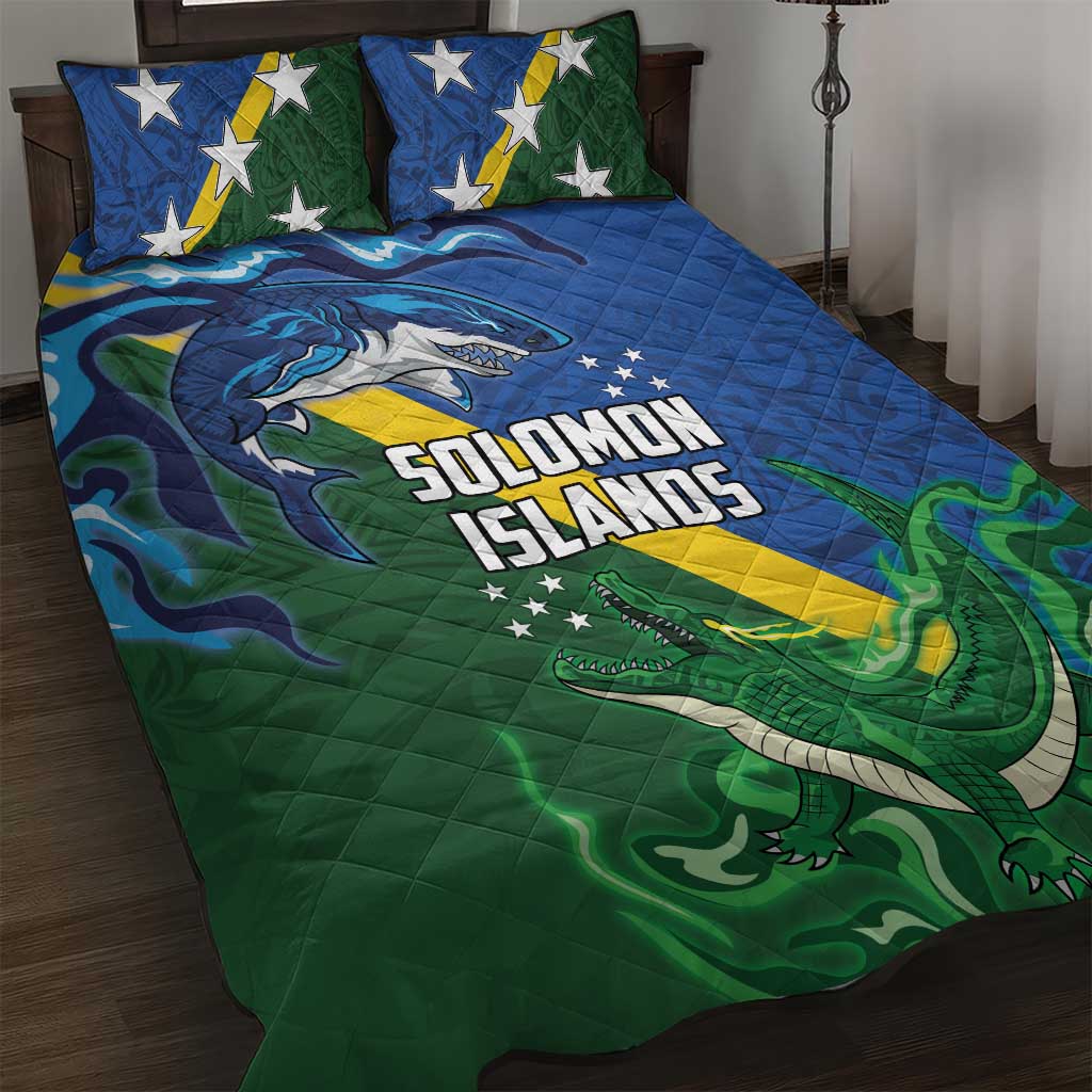 Solomon Islands Polynesian Tribal Shark and Crocodile Quilt Bed Set