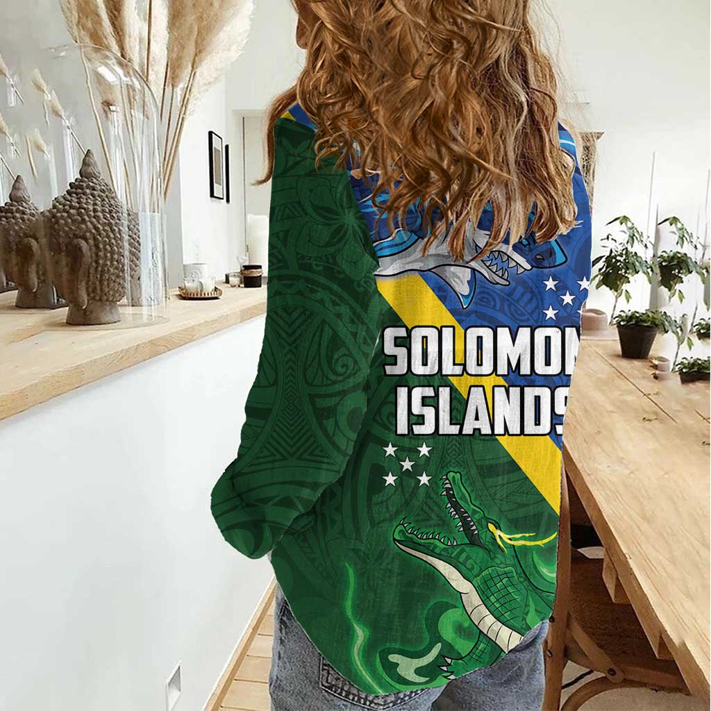 Solomon Islands Polynesian Tribal Shark and Crocodile Women Casual Shirt