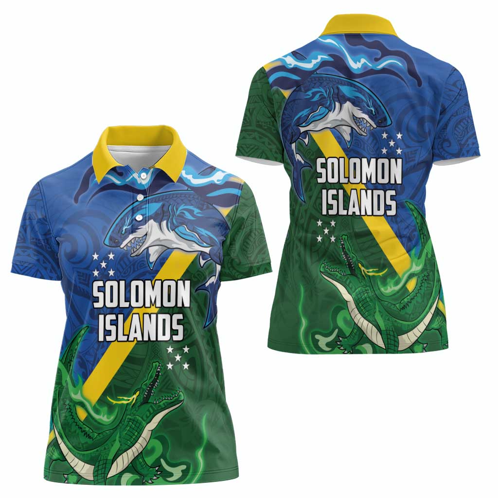 Solomon Islands Polynesian Tribal Shark and Crocodile Women Polo Shirt