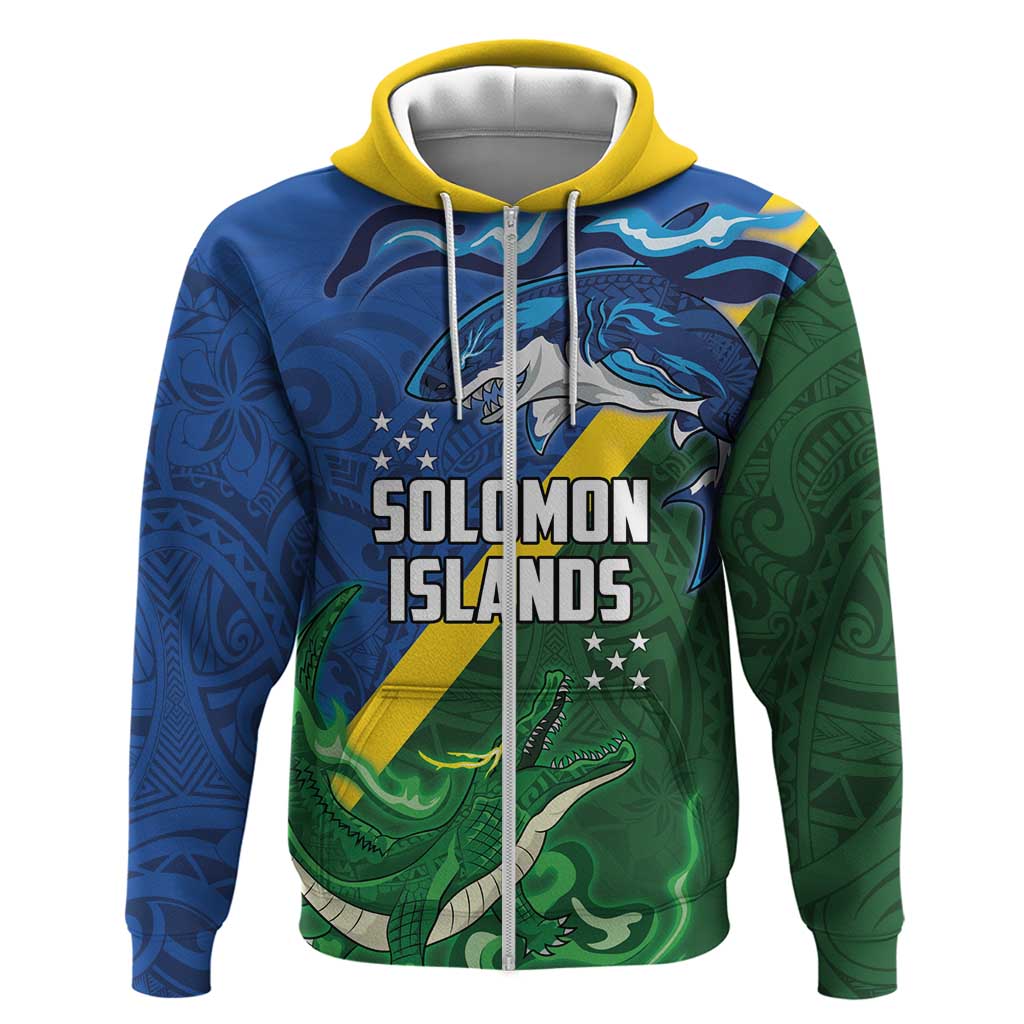 Solomon Islands Polynesian Tribal Shark and Crocodile Zip Hoodie