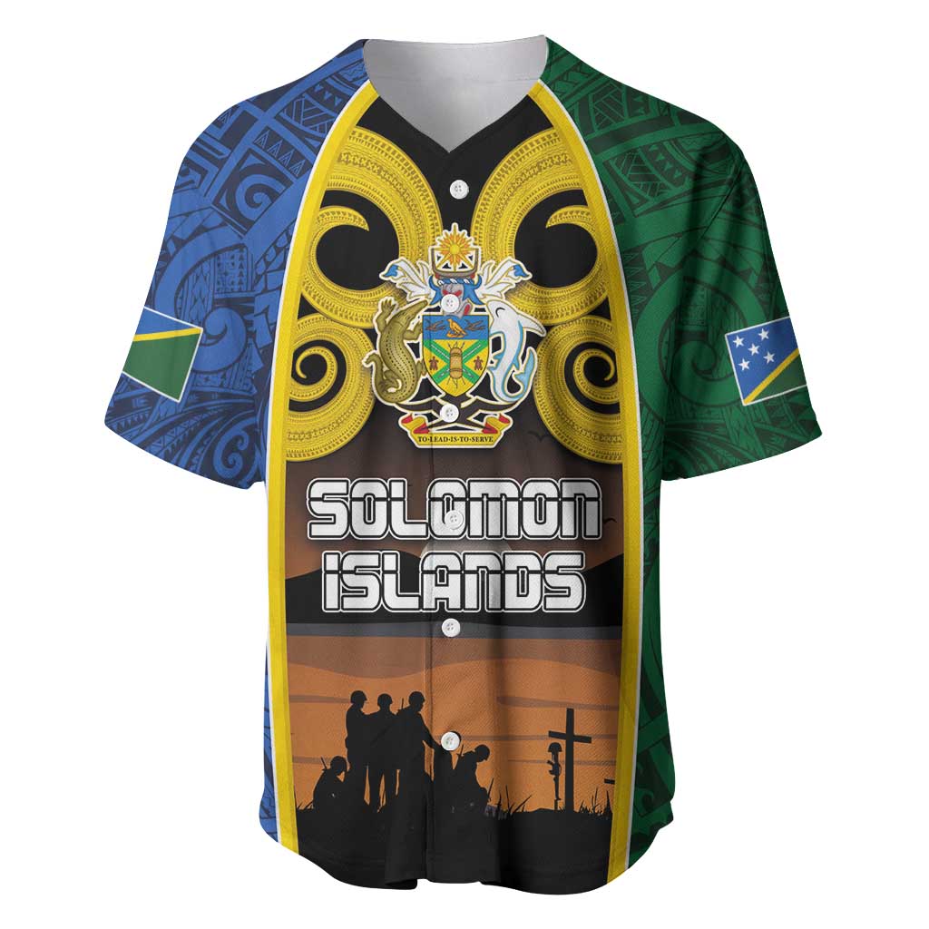 Solomon Islands Remembrance Day Baseball Jersey Lest We Forget and Polynesian Tattoo Pattern