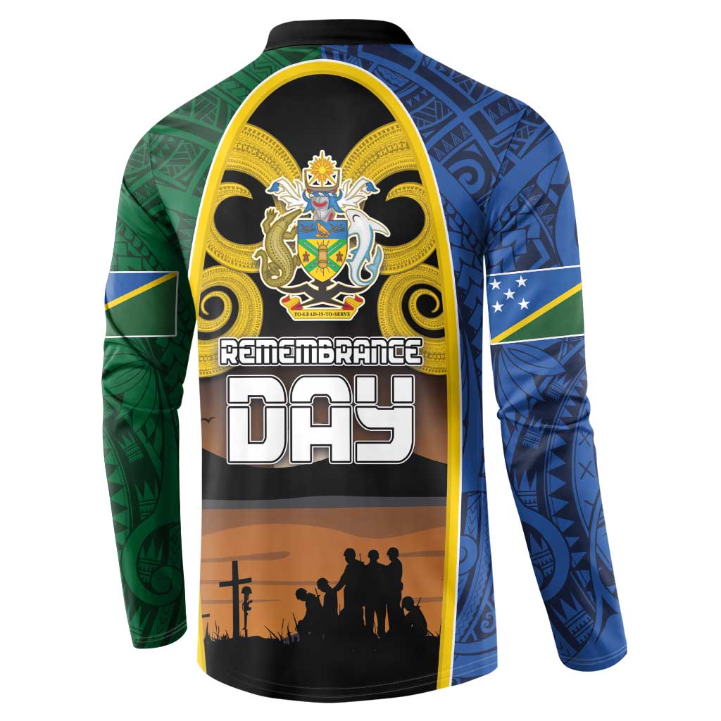 Solomon Islands Remembrance Day Button Sweatshirt Lest We Forget and Polynesian Tattoo Pattern