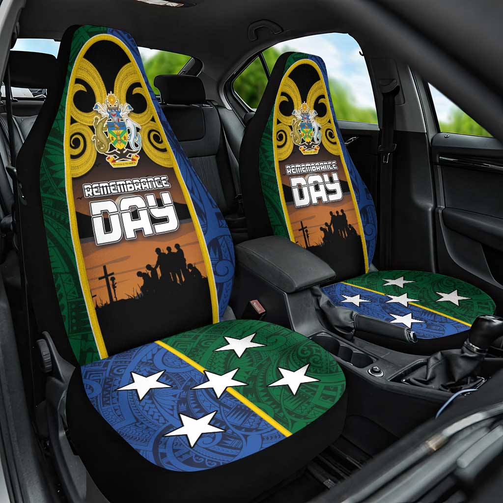 Solomon Islands Remembrance Day Car Seat Cover Lest We Forget and Polynesian Tattoo Pattern