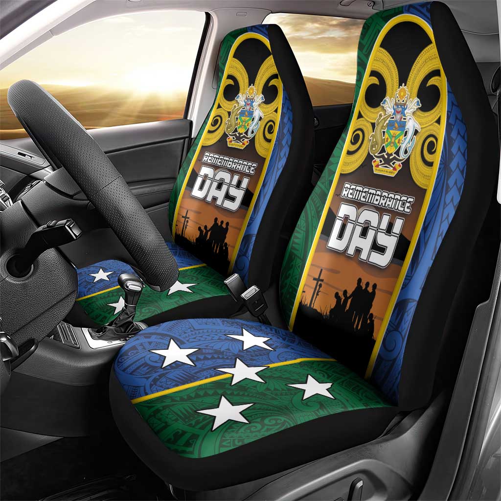 Solomon Islands Remembrance Day Car Seat Cover Lest We Forget and Polynesian Tattoo Pattern