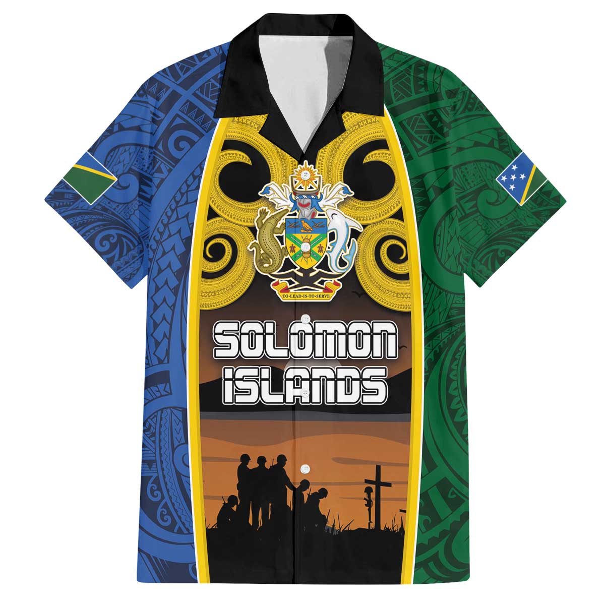 Solomon Islands Remembrance Day Family Matching Off The Shoulder Long Sleeve Dress and Hawaiian Shirt Lest We Forget and Polynesian Tattoo Pattern