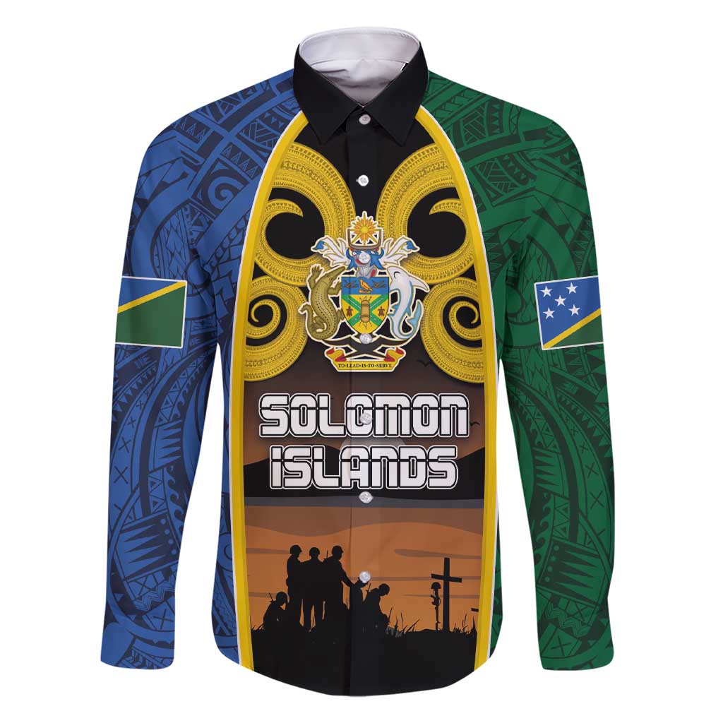 Solomon Islands Remembrance Day Family Matching Short Sleeve Bodycon Dress and Hawaiian Shirt Lest We Forget and Polynesian Tattoo Pattern