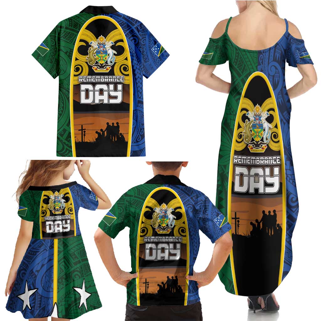Solomon Islands Remembrance Day Family Matching Summer Maxi Dress and Hawaiian Shirt Lest We Forget and Polynesian Tattoo Pattern