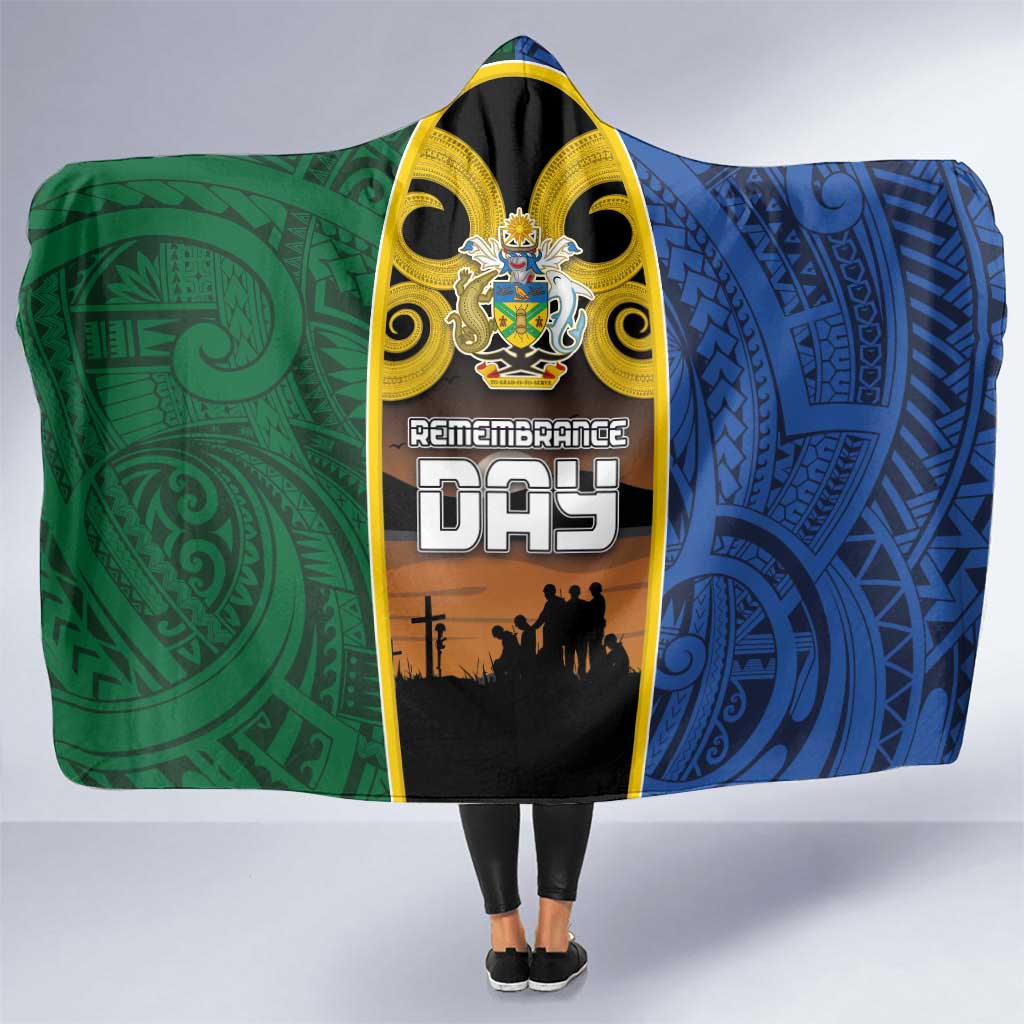 Solomon Islands Remembrance Day Hooded Blanket Lest We Forget and Polynesian Tattoo Pattern