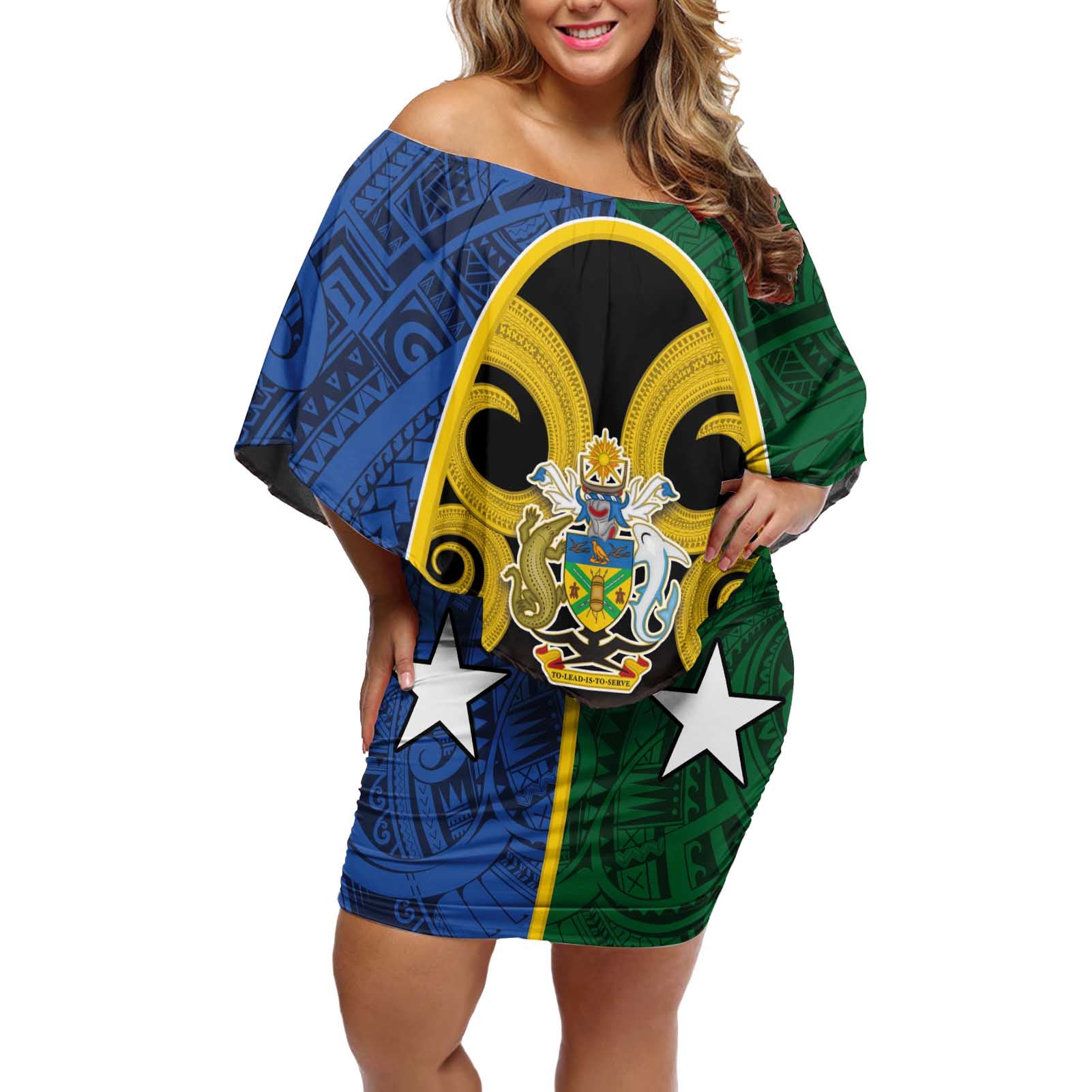 Solomon Islands Remembrance Day Off Shoulder Short Dress Lest We Forget and Polynesian Tattoo Pattern