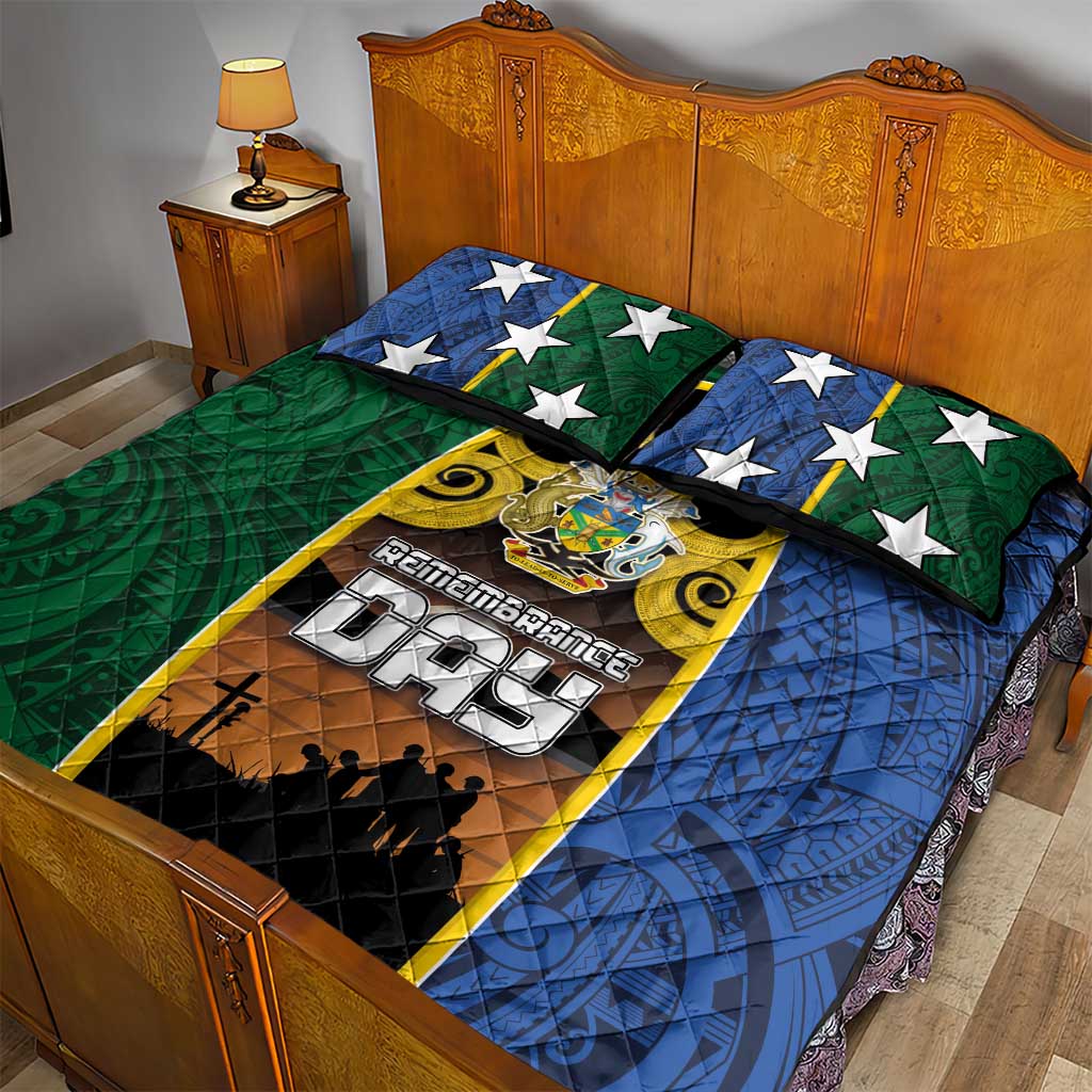 Solomon Islands Remembrance Day Quilt Bed Set Lest We Forget and Polynesian Tattoo Pattern