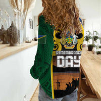 Solomon Islands Remembrance Day Women Casual Shirt Lest We Forget and Polynesian Tattoo Pattern