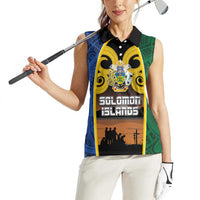 Solomon Islands Remembrance Day Women Sleeveless Polo Shirt Lest We Forget and Polynesian Tattoo Pattern