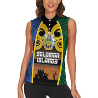 Solomon Islands Remembrance Day Women Sleeveless Polo Shirt Lest We Forget and Polynesian Tattoo Pattern