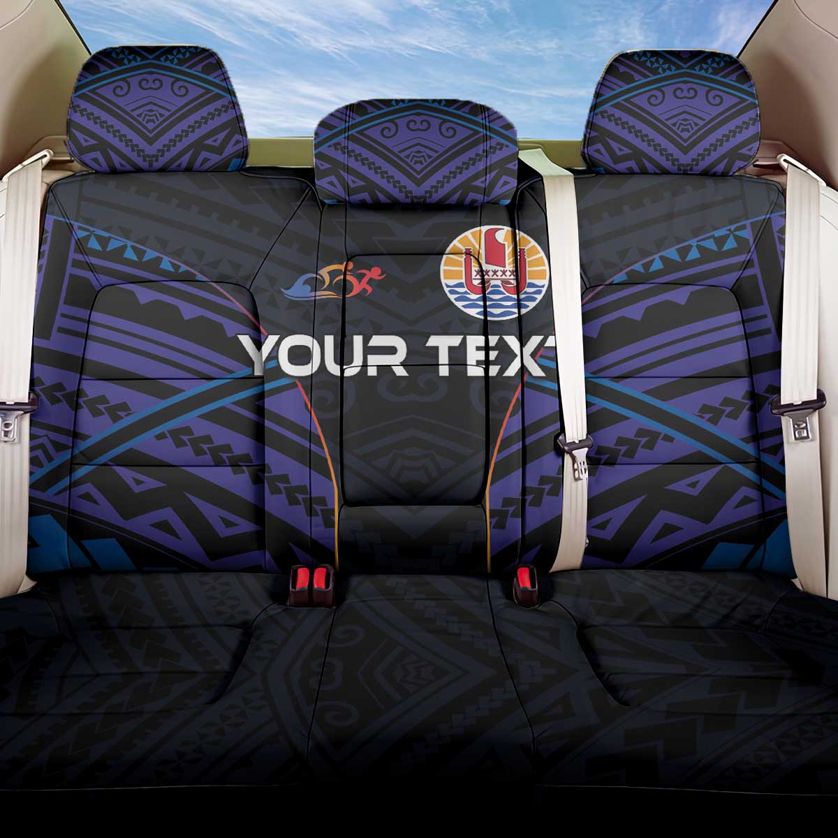 Personalised Tahiti Triathlon Polynesian Pattern Back Car Seat Cover