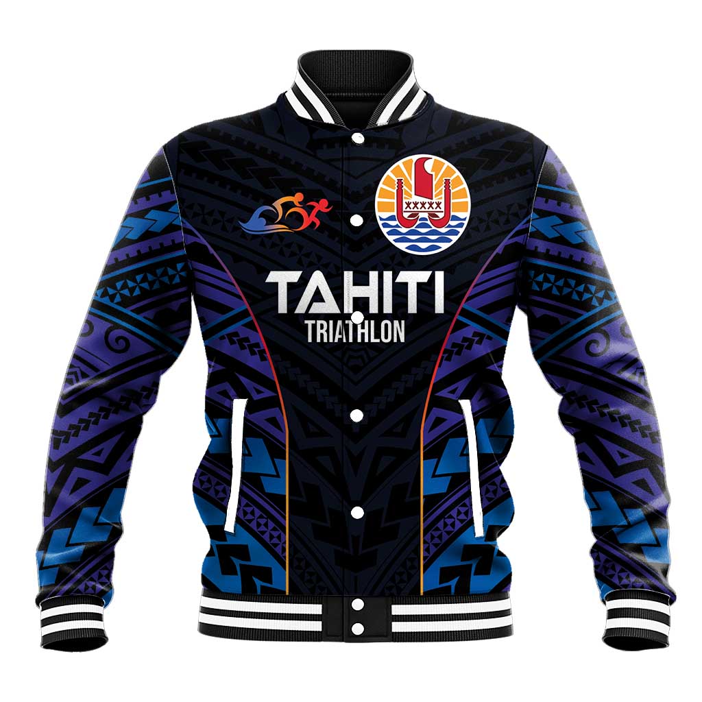 Personalised Tahiti Triathlon Polynesian Pattern Baseball Jacket