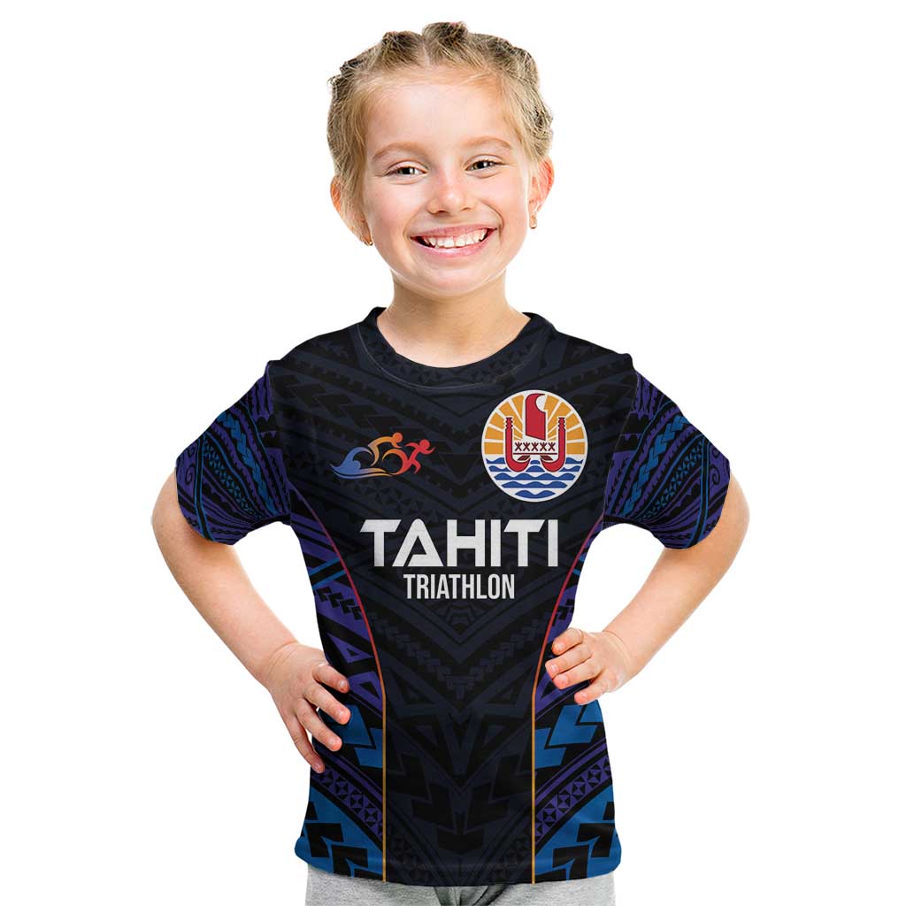 Personalised Tahiti Triathlon Polynesian Pattern Kid T Shirt