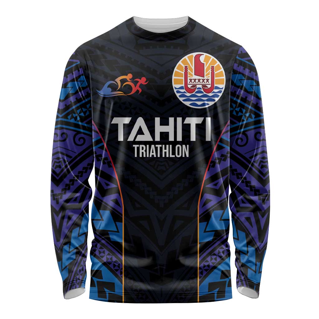 Personalised Tahiti Triathlon Polynesian Pattern Long Sleeve Shirt