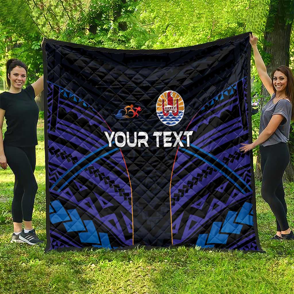 Personalised Tahiti Triathlon Polynesian Pattern Quilt