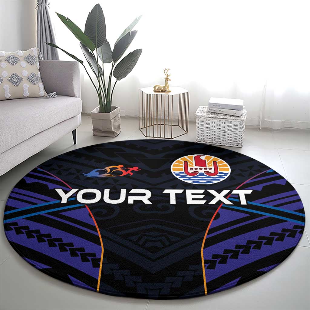 Personalised Tahiti Triathlon Polynesian Pattern Round Carpet