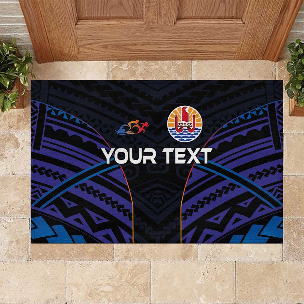 Personalised Tahiti Triathlon Polynesian Pattern Rubber Doormat