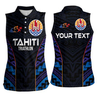 Personalised Tahiti Triathlon Polynesian Pattern Women Sleeveless Polo Shirt