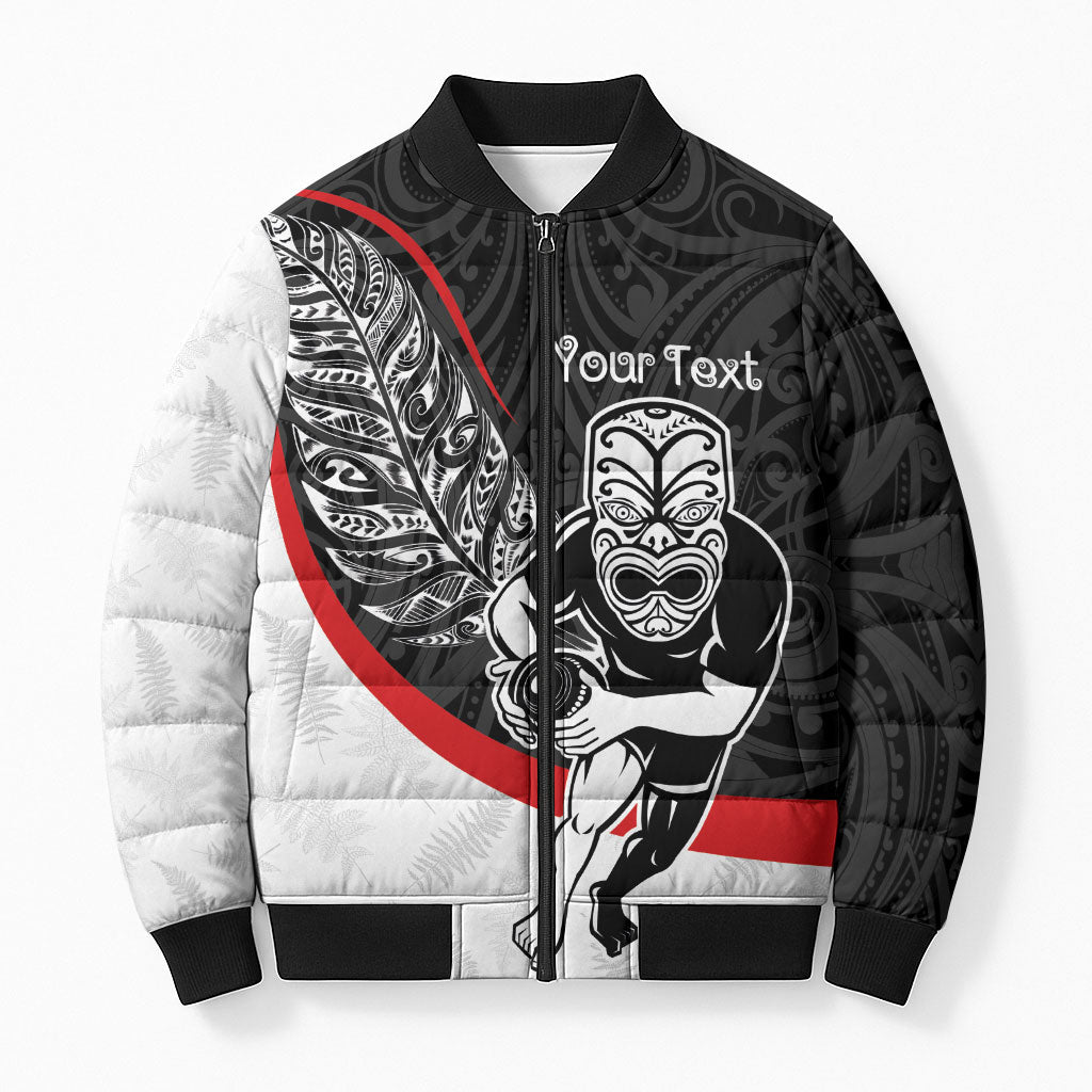 Personalised Aotearoa Lawn Bowls Bomber Puffer Jacket Maori Warrior and Silver Fern Sporty Style
