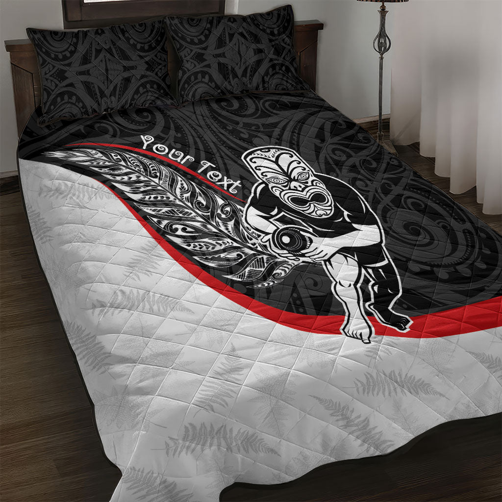 Personalised Aotearoa Lawn Bowls Quilt Bed Set Maori Warrior and Silver Fern Sporty Style